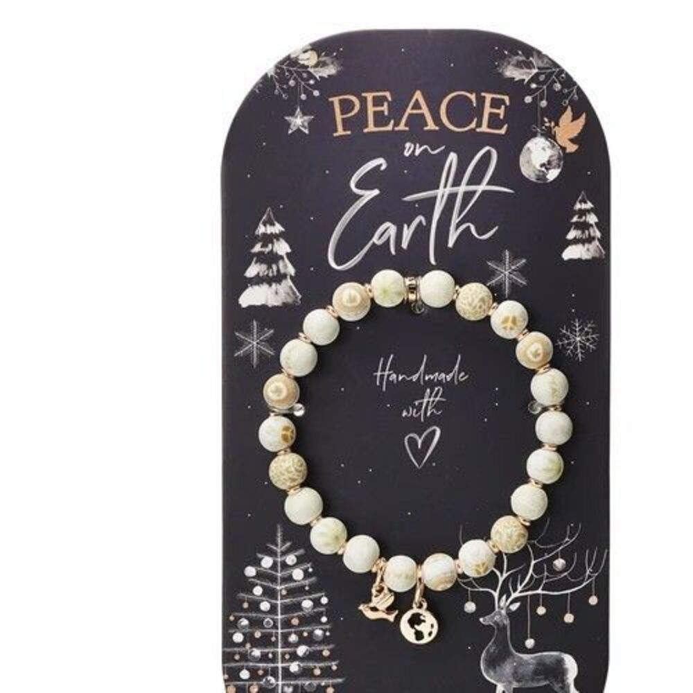 New Jilzarah Clay Beaded Bracelet Peace‎ on Earth Charms Dove Globe Winter Gold